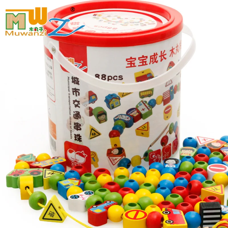

100pcs/pack Cartoon Animals Wooden Toys Hedgehog Fruit Beads Tying Threading Spheres Game Toys for Baby Kids Children M81
