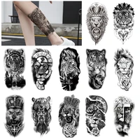 12sheets lion tiger waterproof tattoo stickers men women half arm calf water transfer fake tattoo animal pattem temporary tattoo