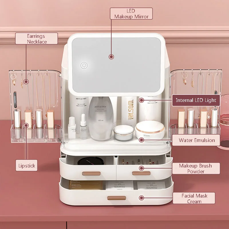 Светодиодный ящик для хранения косметики с выдвижными ящиками органайзеры лака