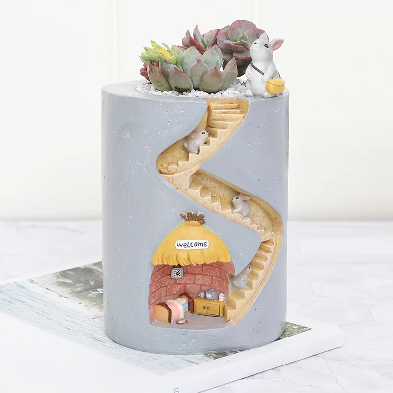 

Creative Animal Resin Flowerpot Succulents Planter Water Planting Container Rabbit Hedgehog Decorative Pot Desktop Ornament