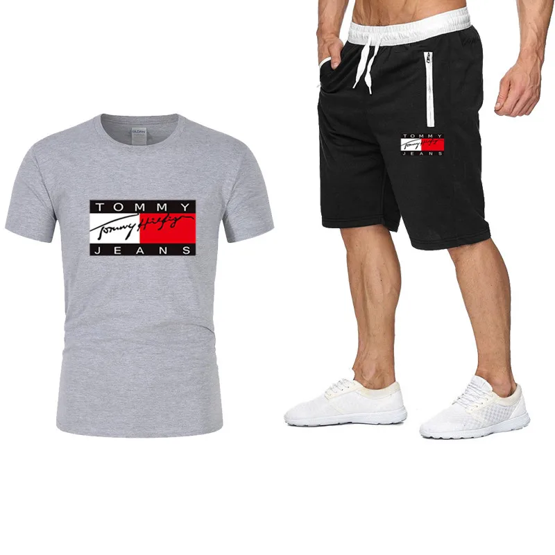 

Men's Summer Tracksuit Sportswear Short Sleeve T Shirts+Short Two Piece Sets 2021 New Male Casual Sports Suits Brand Clothing