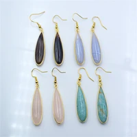 european and american fashion water drop edging earrings copper natural agate amazonite pink crystal earrings