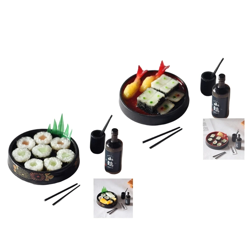 

1/12 Scaled Japanese Sushi Rice Food with Plate Model Dollhouse Accs Kids Favor