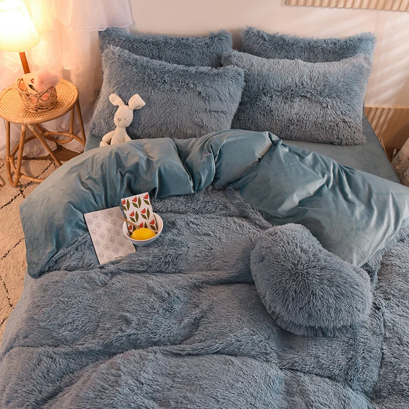 

Winter Bedding Set Luxury Quilt Cover Warm Bed Sheets And Pillowcases Solid Color Duvet Cover Home Bedclothes Quality Bed Cover