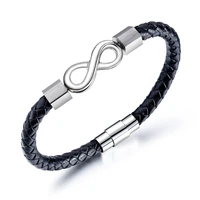 jhsl brand men statement charm bracelets bangles high quality pu leather and stainless steel boyfriend gift 2019 new