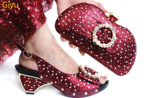 

doershow African Elegant Rhinestone Shoes And Bags To Match Set High Quality High Heels Shoes And Bag Set For party HLP1-29