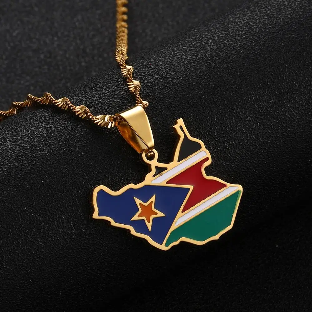 Ожерелье из нержавеющей стали с подвеской в виде карты Южного Судана трендовая