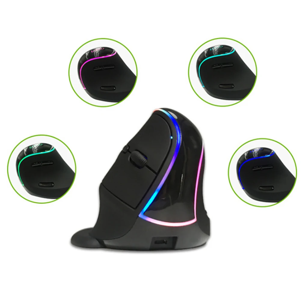 

2.4G RGB 7 Buttons Rechargeable Vertical Wireless Mouse Silent Type-c Portable 4 Adjustable DPI Fashion Ergonomic For Windows OS