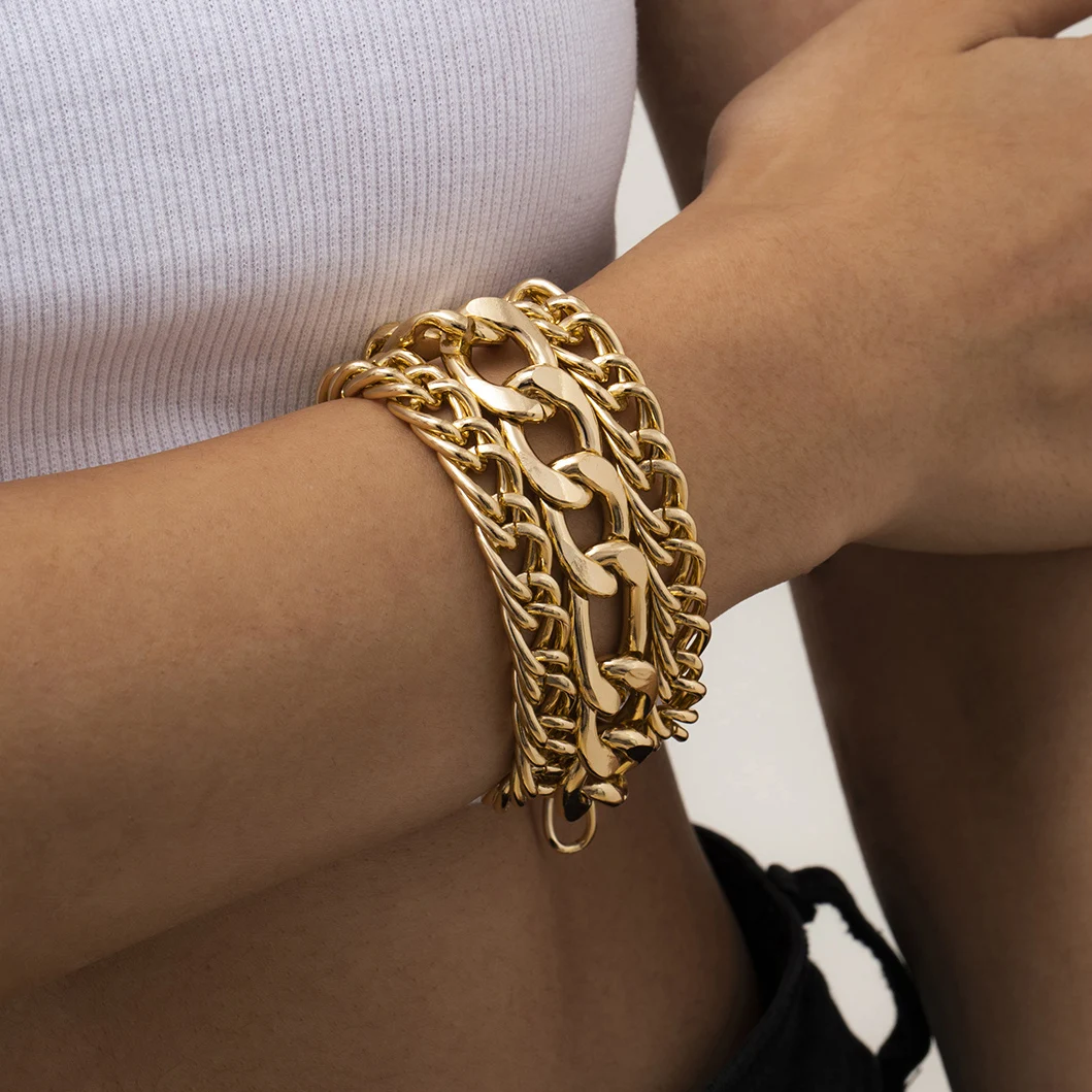 

Lacteo 3 Pcs/Set Vintage Thick Chunky Chain Bangle Bracelet For Women 2021 Fashion Trendy Cross Chain Charm Jewelry Bracelet
