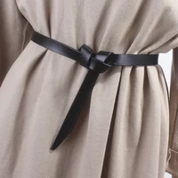 women genuine leather thin belt black jeans bow knot cowhide leather belts woman dress waist strap brown soft solid waistbands