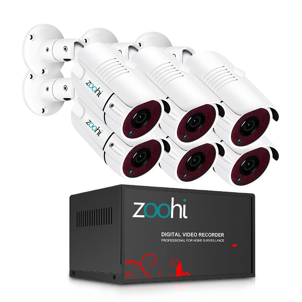 1080P 6 Cameras 8CH Zoohi AHD система видеонаблюдения 1080P система видеонаблюдения уличная камера Водонепроницаемая камера ночного видения камера безопасности комплект IP66 - Цвет: 1080P 6 Cameras 8CH