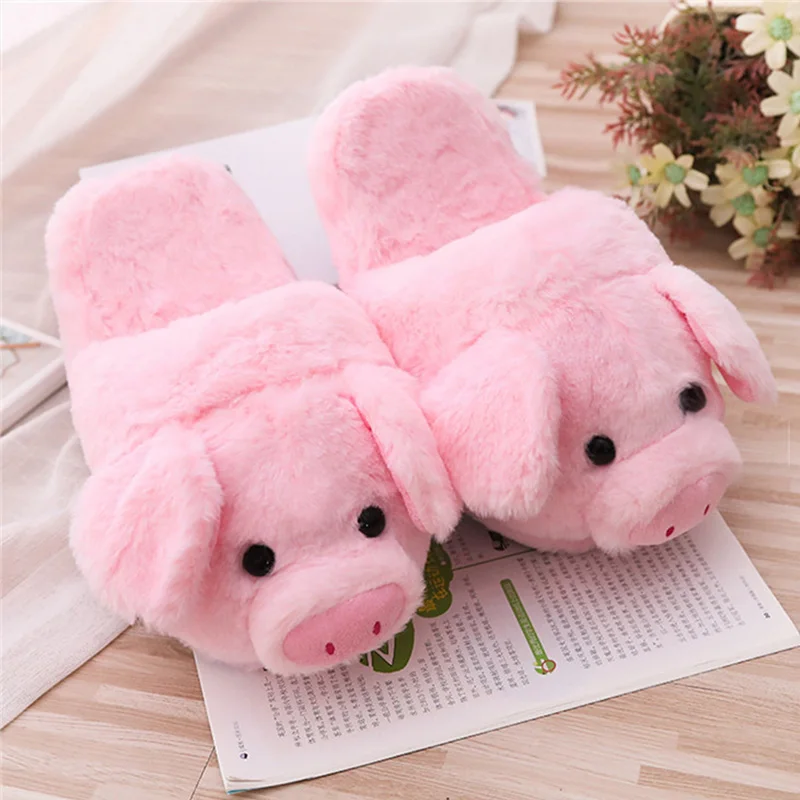 

Winter Women Warm Indoor Slippers Ladies Fashion Pink Pig Women's Soft Short Furry Plush Woman Comfort Casual Female Shoes 2020