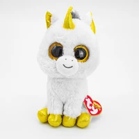 ty cute animal doll white unicorn yellow horns soft toy big eyes birthday christmas gift for children bedside decoration 15cm