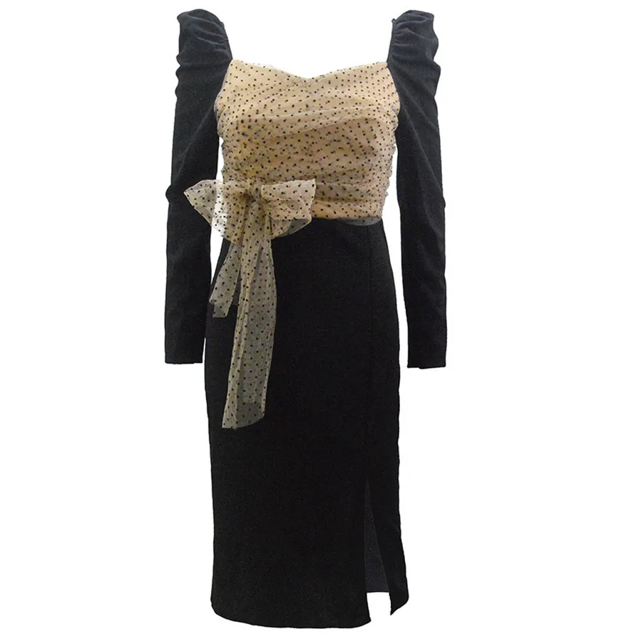 

Polka dot sexy slim new fall winter long-sleeved dress women mesh bodycon dress 2021 plue size fashion black dresses Vestidos