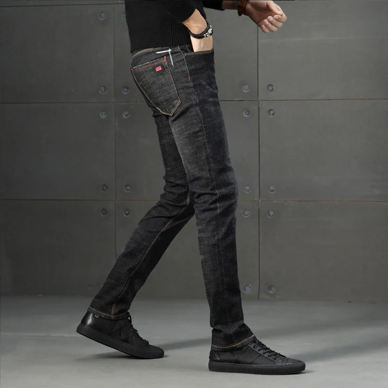 Business Casual Men Blue Jeans Stretch Slim Fit Denim Pants