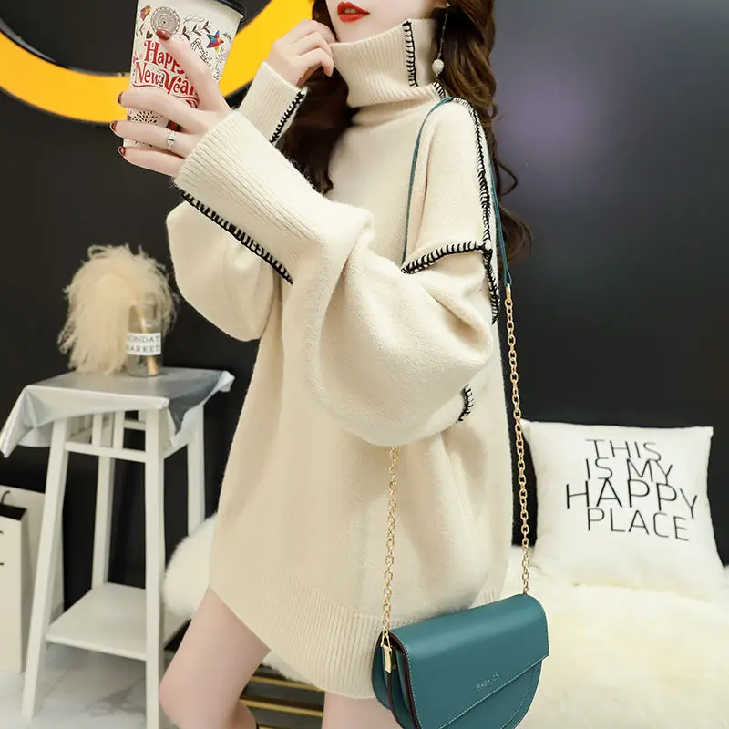 

Winter Sweater Women's New High-neck Loose Loose Korean Style Lazy Lazy 436# Wind Knitted Bottoming Shirt
