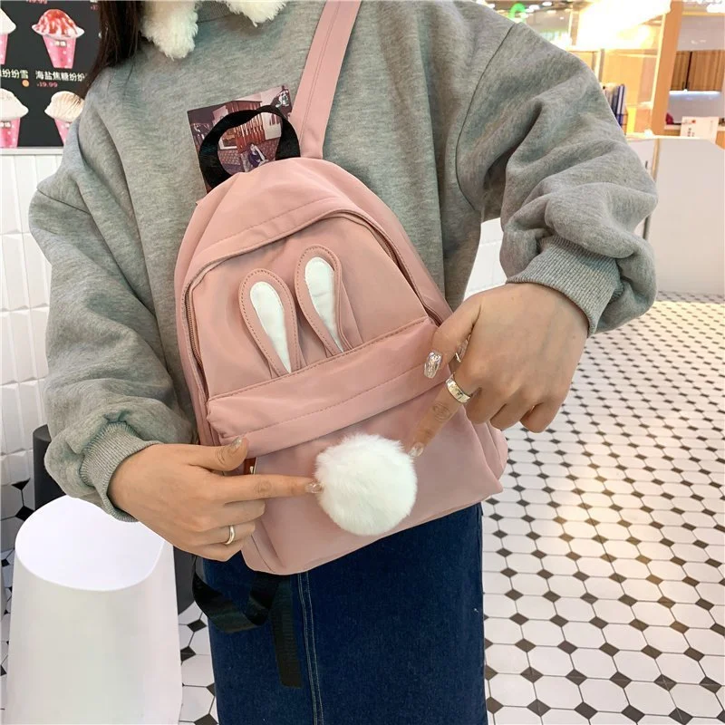Нейлоновый Рюкзак Kawaii Bunny с мультяшными кроличьими ушками плюшевая женская сумка