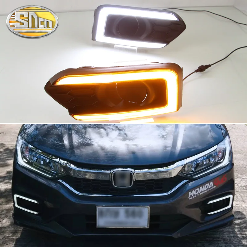 Для Honda City Grace отложным воротником желтый сигнал реле Водонепроницаемый ABS 12V автомобиль лампа DRL Светодиодный дневной светильник противотуманная фара