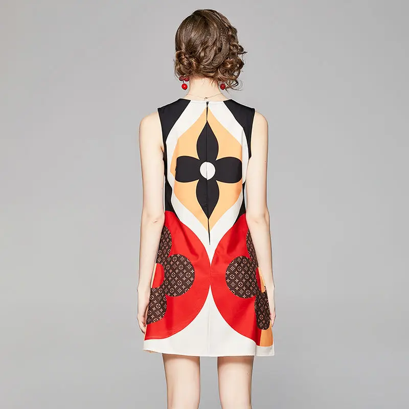 

High end women's sleeveless vest skirt print dress in spring and summer 2021
