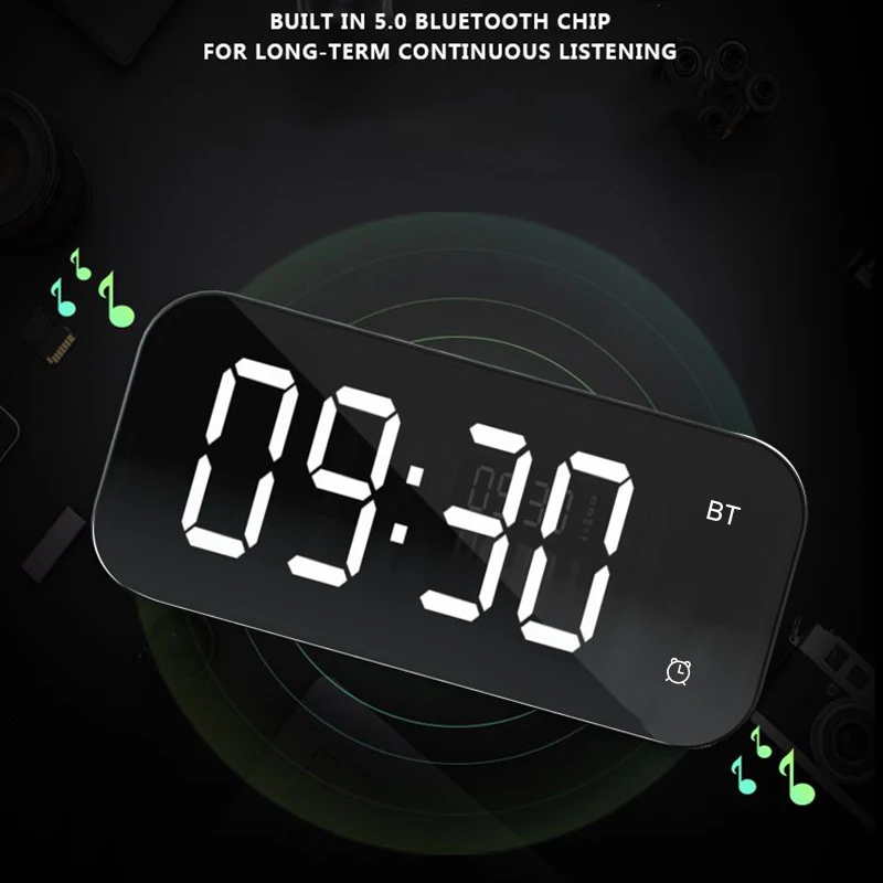 

HiFi Bluetooth Speaker LED Mirror Screen Alarm Clocks Mobile Phone Subwoofer Watch Table Digital Clock Despertador MP3 TF FM AUX