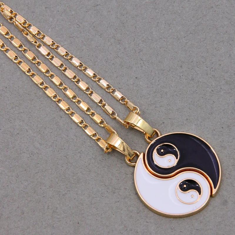 2Pcs Tai Chi Necklace KC Gold Yin Yang Pendant Puzzle Piece Birthday Jewelry Gifts For Couple Or Best Friends | Украшения и