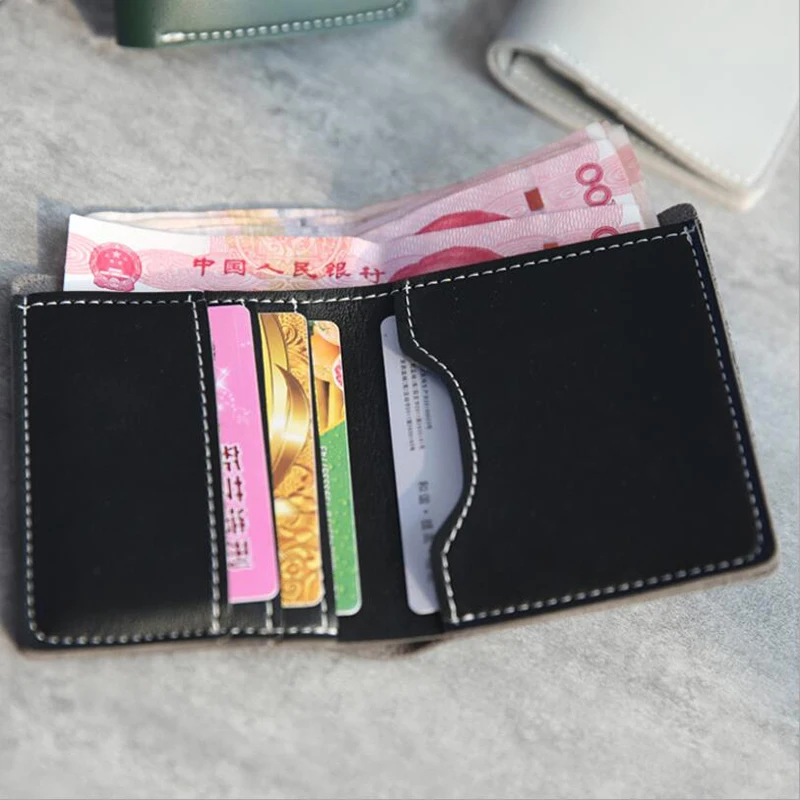 

Casual Men's Wallets Leather Solid Luxury Wallet Pu Leather Slim Bifold Short Purses Credit Card Holder Business Female Purse