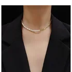 Ожерелье-чокер из нержавеющей стали с позолотой, Женская цепочка на шею, модные ювелирные изделия, простые ожерелья с пресноводным жемчугом, свадебный подарок