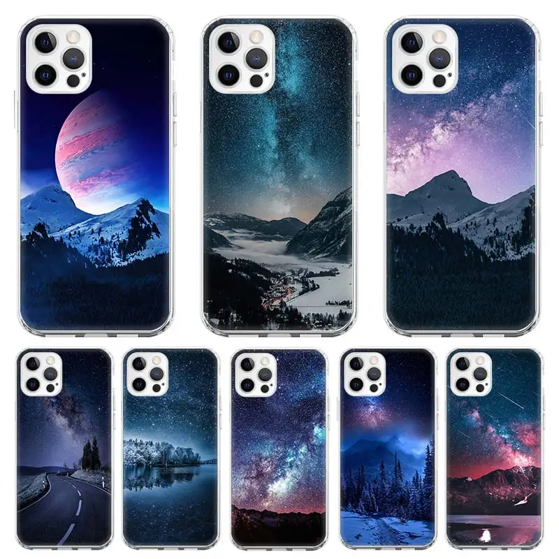 

Silicone Case Coque For iPhone 13 Pro Max 11 12 Pro XS MAX X XR 7 8 6 6S Plus SE 2020 Starry Night In The Mountains Cover Funda