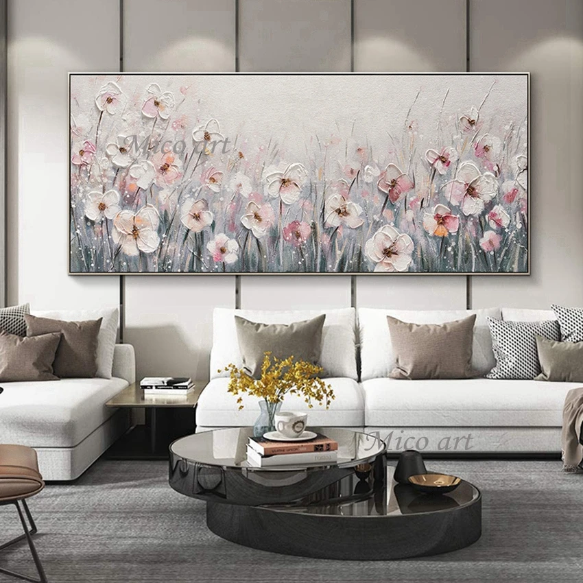 

Painted Knife Pink Flowers 3D Abstract Oil Painting On Canvas Large Flowers Paintings Art For Living Room Modern Abstract Art
