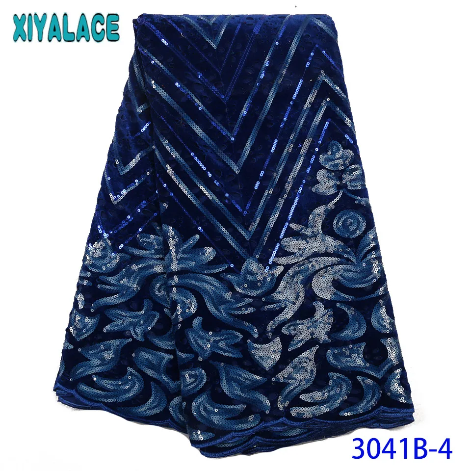 2019 New Arrival Velvet Lace with Sequins French Velvet Lace Fabric High Quality Nigerian Lace Fabric for Women KS3041B