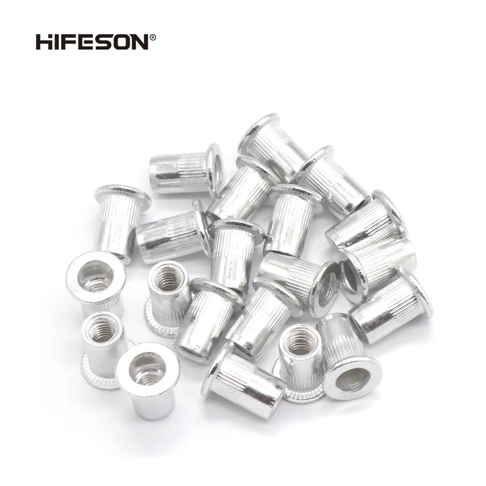 

50 pcs/lot Aluminum Alloy Rivets Nuts Insert Flat Head Threaded Nut sert Cap for Riveter Riveting Nut Gun Tools