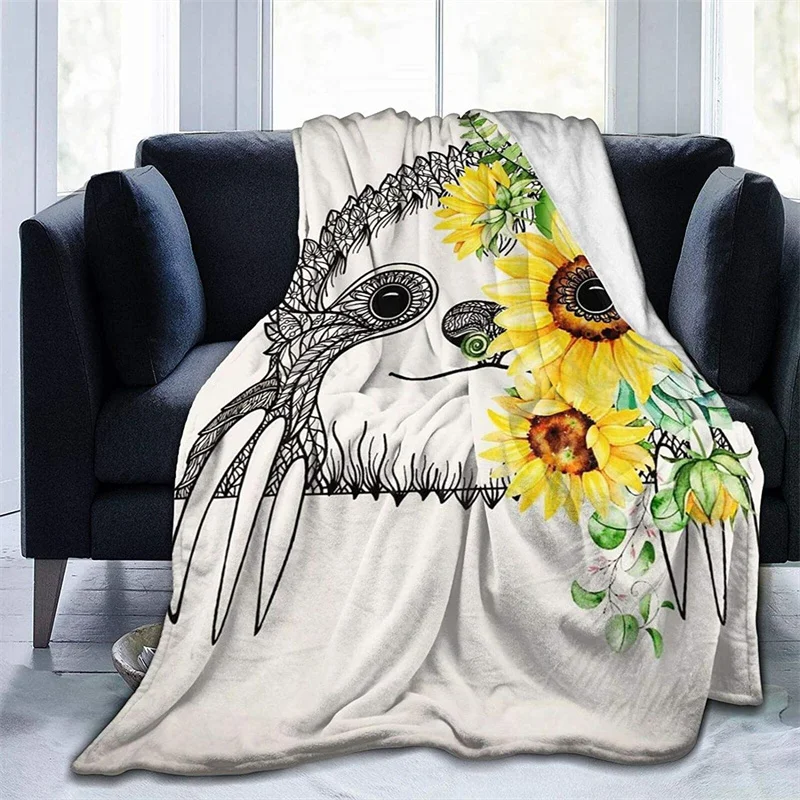 

Cozy Sketch Sloth Sunflowe Navajo Cubre Throw Blanket 3D Print Sherpa Super Comfortable Nordic Manta Sonic
