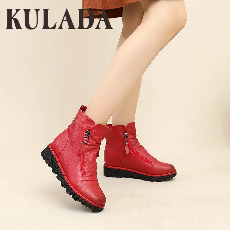 Женские ботильоны KULADA с двойной молнией Короткие Плюшевые стельки модная обувь