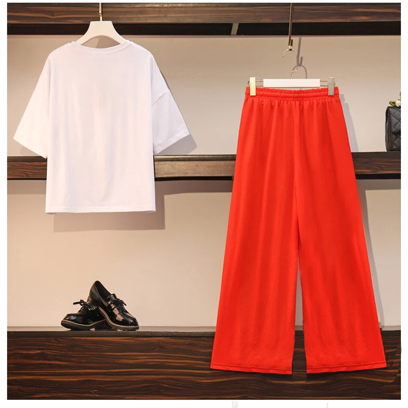 

Summer Plus Size 2 Piece Set Casual Outfits 2 pcs T-shirt and wide leg pant Set Large Size Two Piece Set 4XL Fashion Clothing