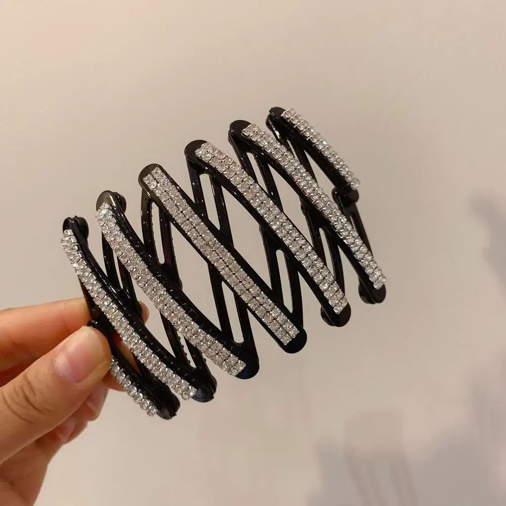 

Portable Convenient Hair Accessories Crystal Pearl Headbands Fold Hairbands Hair Toothed Clip Hair Hoop Braided Tool