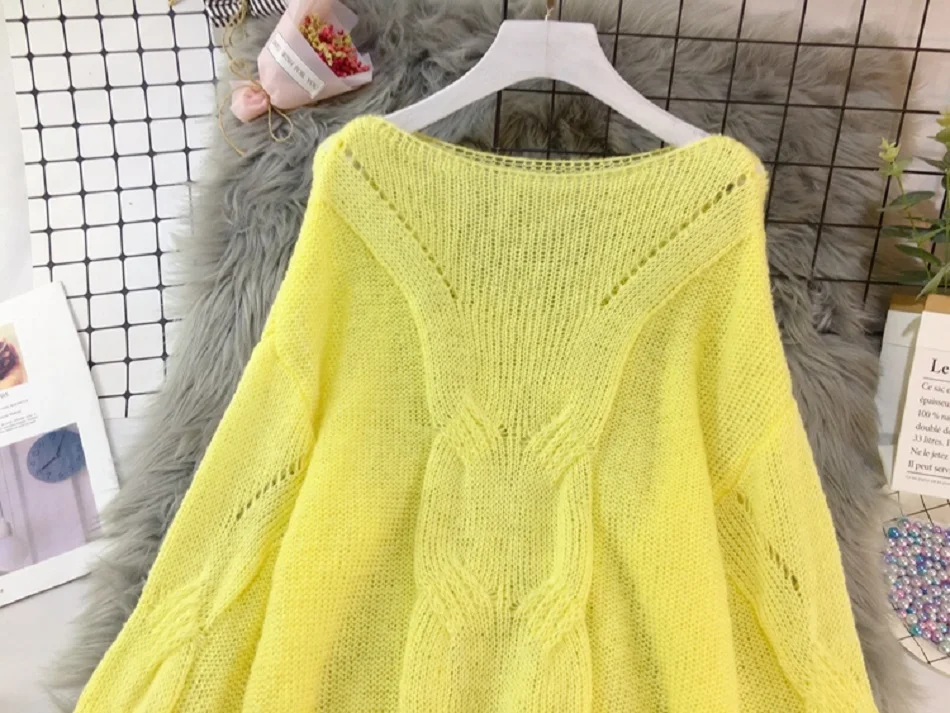 Genayooa Loose Autumn Knitting Sweater Pullovers Women Long Sleeve Ladies Sexy Jumpers Soft Hollow Out Sweater Woman Winter