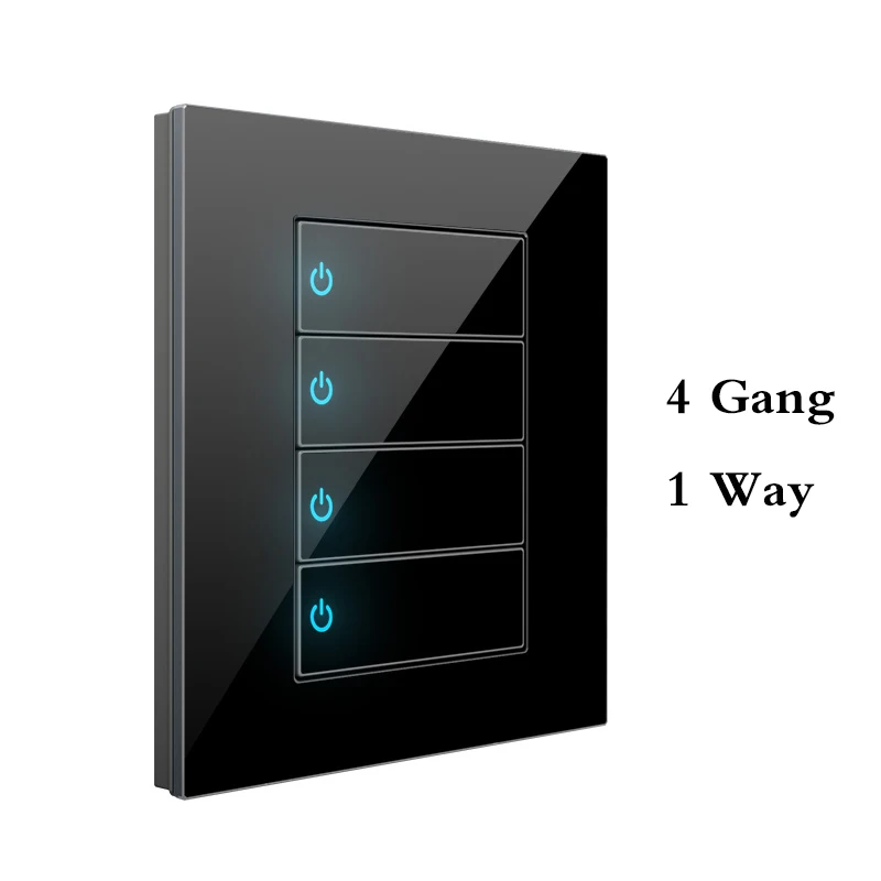 4 Gang 1 Way 1 2 3 4 банда 1 2 способа бытовой выключатель тип розетки 86 настенная розетка со светодиодной закаленным стеклом зеркало сброс выключатели 86*90 мм - Color: 4 Gang 1 Way