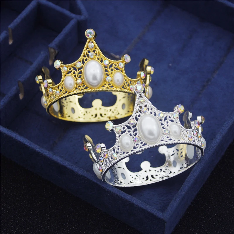 Promotion Metal Alloy Pearls Small Crown Party Birthday Wedding Tiaras Diadem Jewelry Ornaments Children little Crown for Cake