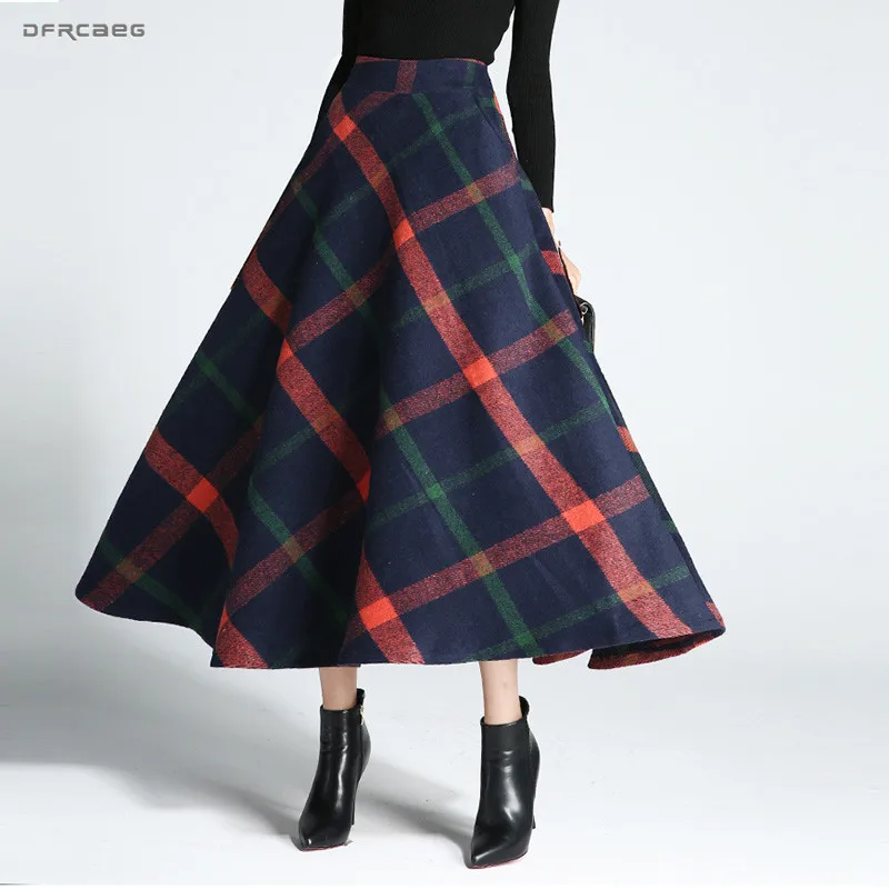 Зимние теплые шерстяные длинные юбки с высокой талией женская модная уличная