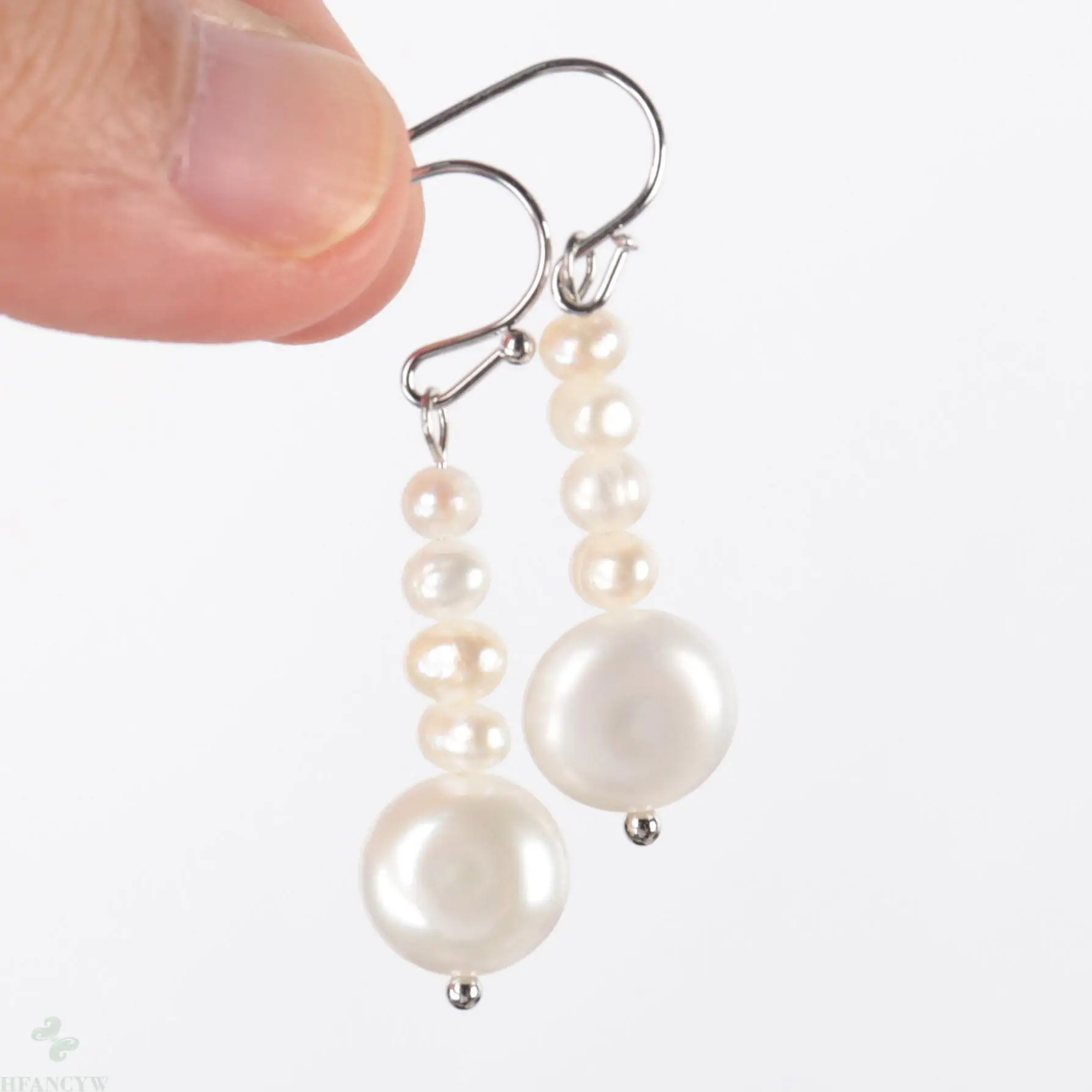 

Natural White pearl earrings with silver hooks Gift Jewelry Classic Women Cultured Party