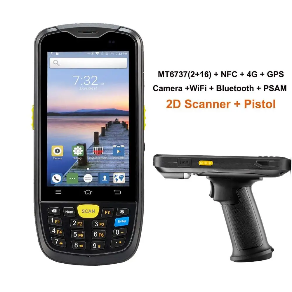 2D with Pistol Grip Android 6,0 прочный КПК 4G ручной терпинал POS 1D 2D NFC, rfid-считыватель Беспроводной штрих-кодов Сканер WIFI Bluetooth gps сборщик данных - Цвет: 2D with Pistol Grip