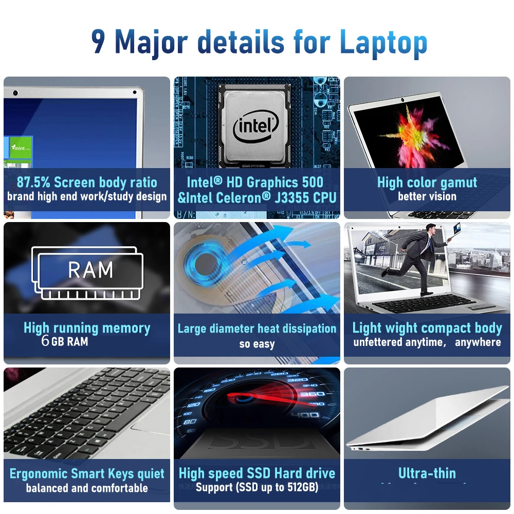 14.1 inch Laptop Intel Celeron J3355 6GB RAM 64GB SSD Computer Windows 10 for Student NoteBook 15.6 Inch i3 i5 i7 Laptop Gaming