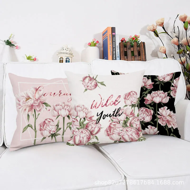 

Простой и свежий цветок пиона льняная Наволочка 18x18 дюймов для дивана короткая плюшевая наволочка для автомобиля и офиса наволочка 45x45 см