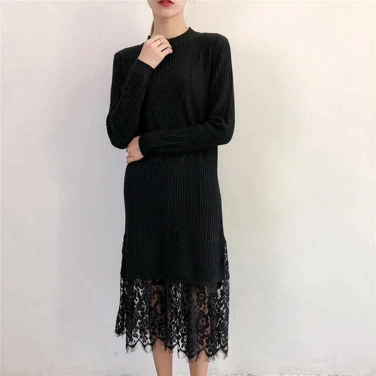 

Новое поступление, длинный женский свитер-пуловер, свободный приталенный кружевной свитер для девушек, вязаная трикотажная одежда с длинны...