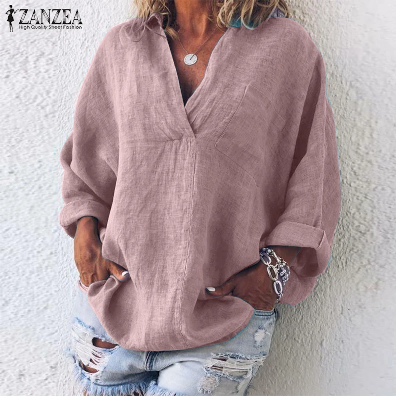 Blusas Топ 2020 ZANZEA Летняя туника для вечеринки топы Повседневная Однотонная футболка