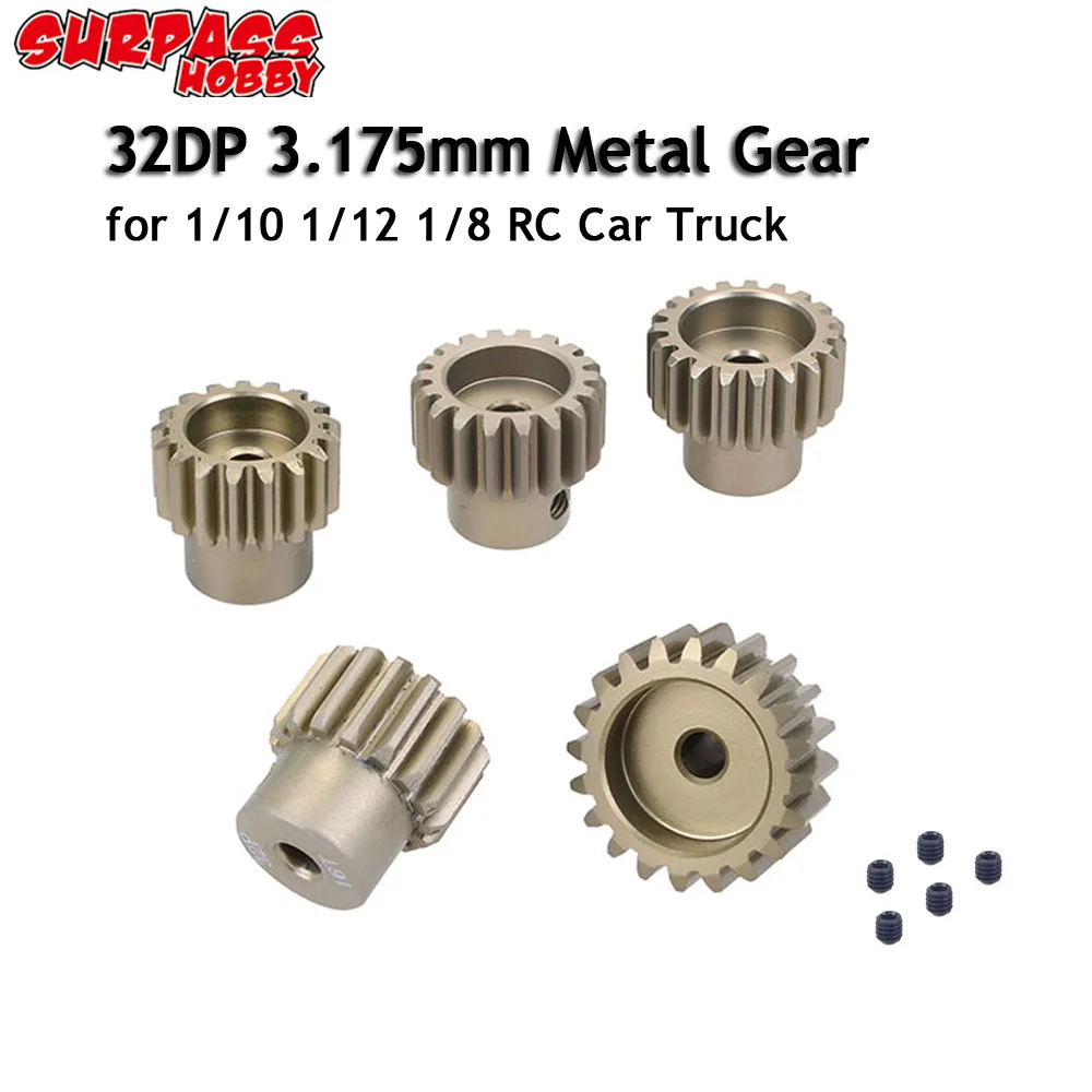 

3Pcs 32DP 3.175mm 12T 13T 14T 15T 16T 17T 18T 19T 20T 21T Metal Pinion Motor Gear Set for 1/10 1/12 1/8 RC Car Truck