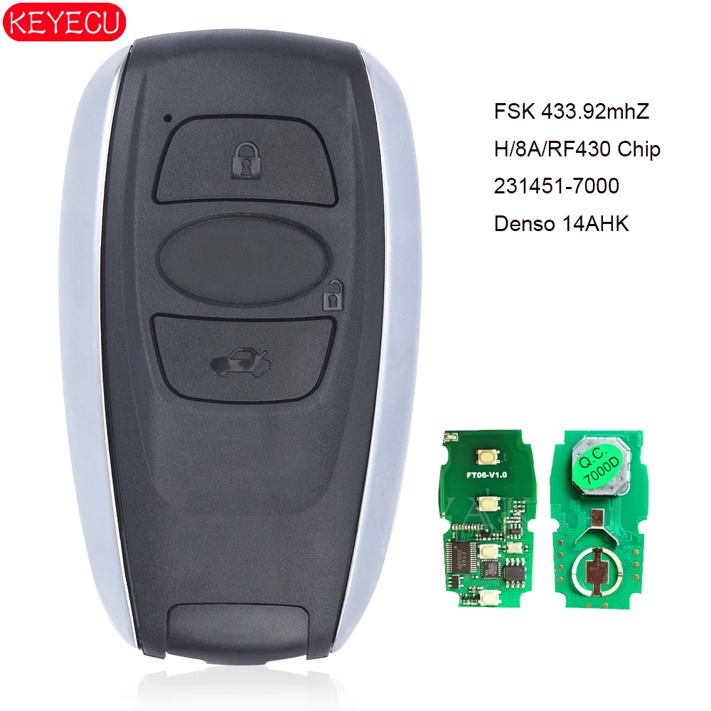 

Ключ KEYECU GO Smart Key 433 МГц, чип H/8A/RF430 P1 = F3 Denso 14AHK для Subaru Forester Legacy Impreza XV BRZ 2014 2015 2016 17
