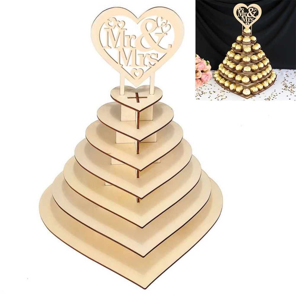 

7-слойная деревянная подставка «Mr & Mrs / I Love You» для шоколадных конфет, сердец, Свадебный декор, подставка для демонстрации десертов на свадьбу