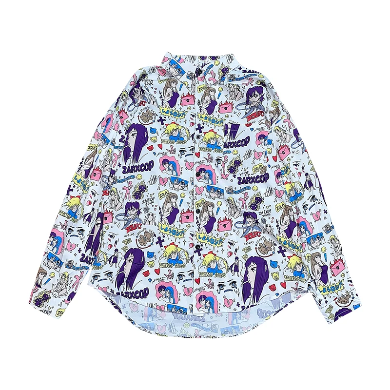 

New Spring Vintage Women Shirt Japanese Graffiti Print Cartoon Blouse Tops Female Long Sleeves Loose Kawaii blouses Mujer
