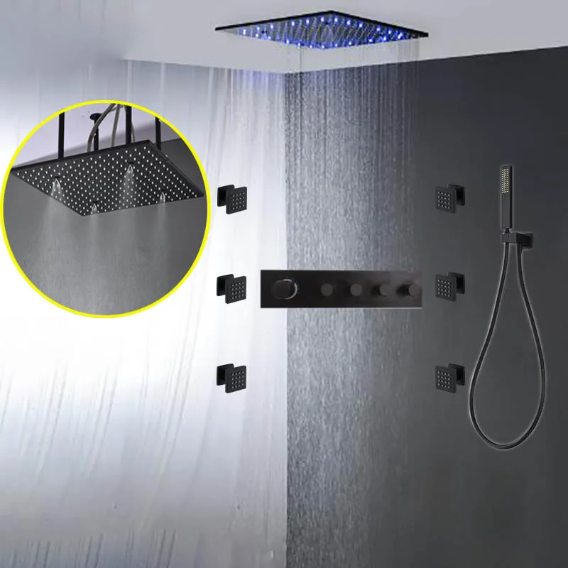 Черный душевой набор светодиодсветодиодный насадка для душа дождевой туман